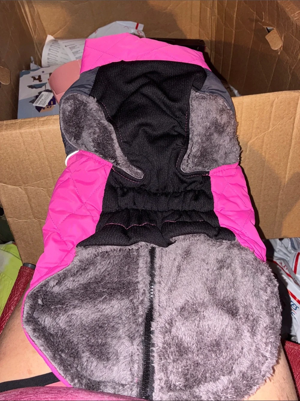 Dog Pink Quilted Jacket with Black Yoke